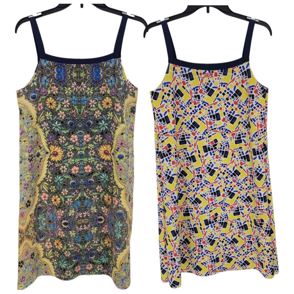 Animapop reversible printed laser cut neoprene sleeveless dress geometric floral